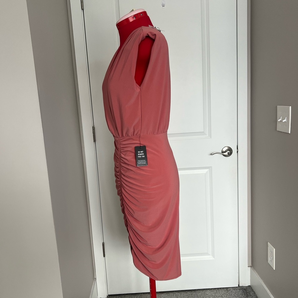 Express Asymmetrical Ruched Dress in Rose - Picture 8 of 10